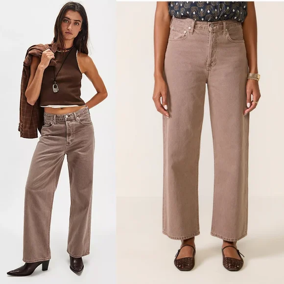 Agolde Ren Jeans Ceramic 27 Tan Brown Wide Leg High Rise Ankle Jean Copper Pants
